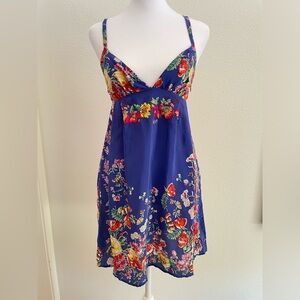 Colorful silk floral babydoll dress with embroidery detail